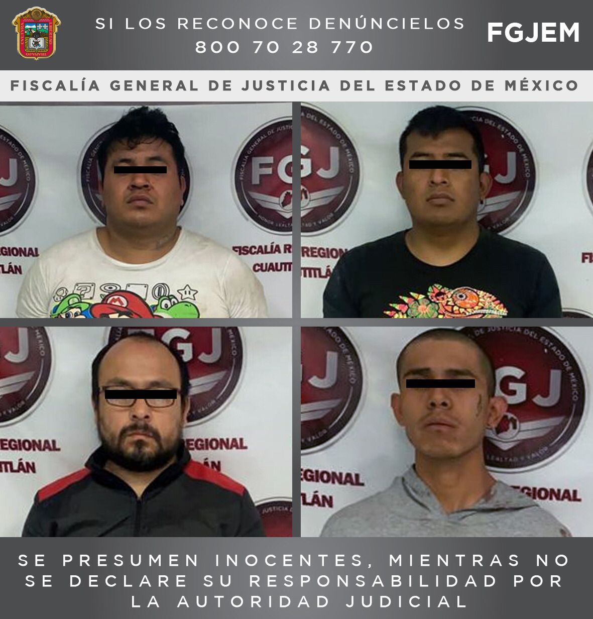 Inician proceso legal contra cuatro sujetos investigados por un robo con violencia en Huehuetoca