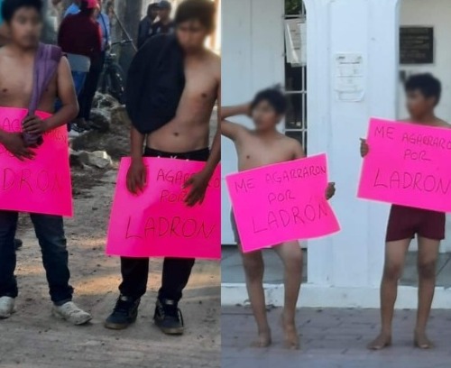 Pobladores exhiben a ladrones en plaza de Chiapas 